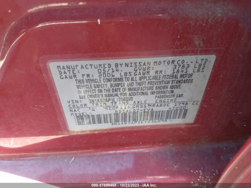 2014 NISSAN SENTRA S/FE+ S/SV/FE+ SV/SR/SL - 3N1AB7AP1EY256098