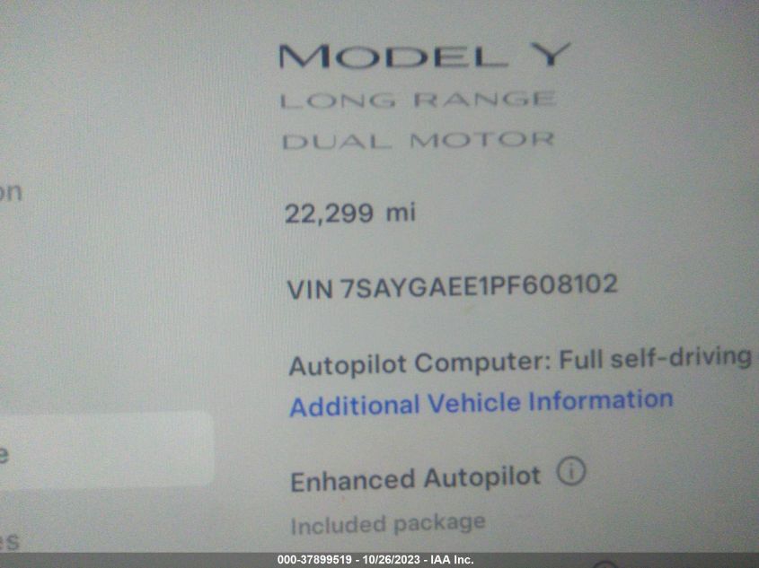 2023 TESLA MODEL Y LONG RANGE - 7SAYGAEE1PF608102