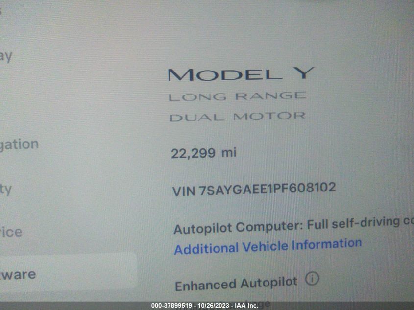 2023 TESLA MODEL Y LONG RANGE - 7SAYGAEE1PF608102