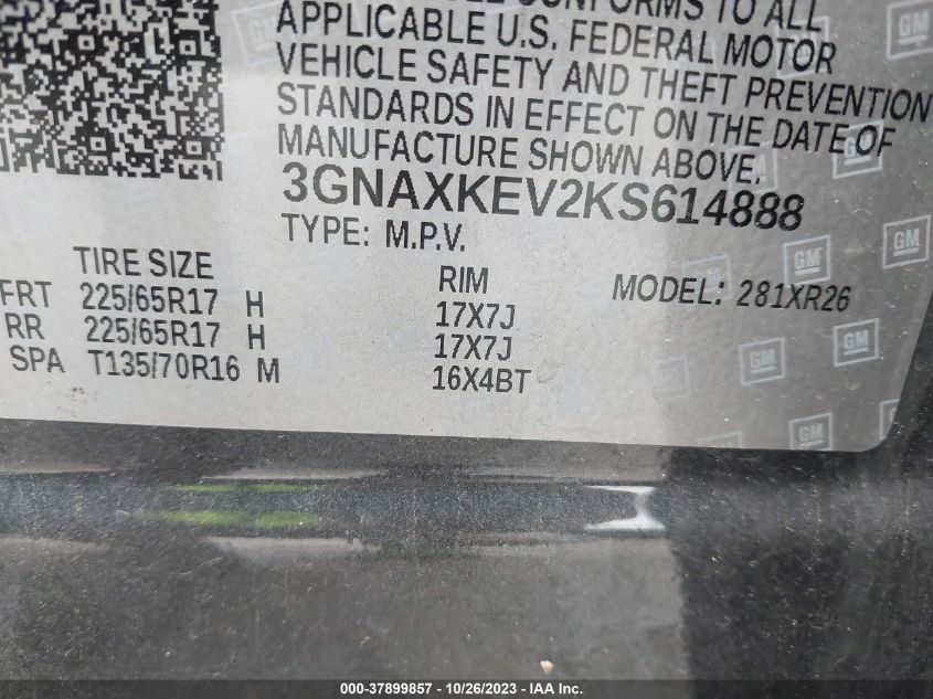 2019 CHEVROLET EQUINOX LT - 3GNAXKEV2KS614888