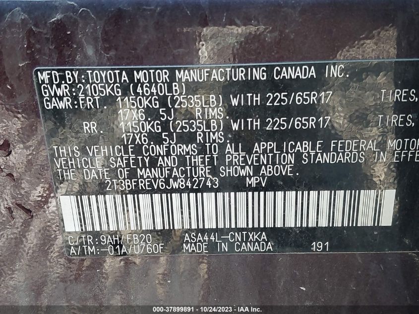 2018 TOYOTA RAV4 LE - 2T3BFREV6JW842743