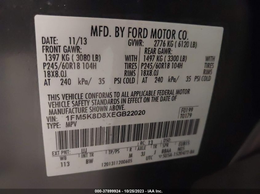 2014 FORD EXPLORER XLT - 1FM5K8D8XEGB22020