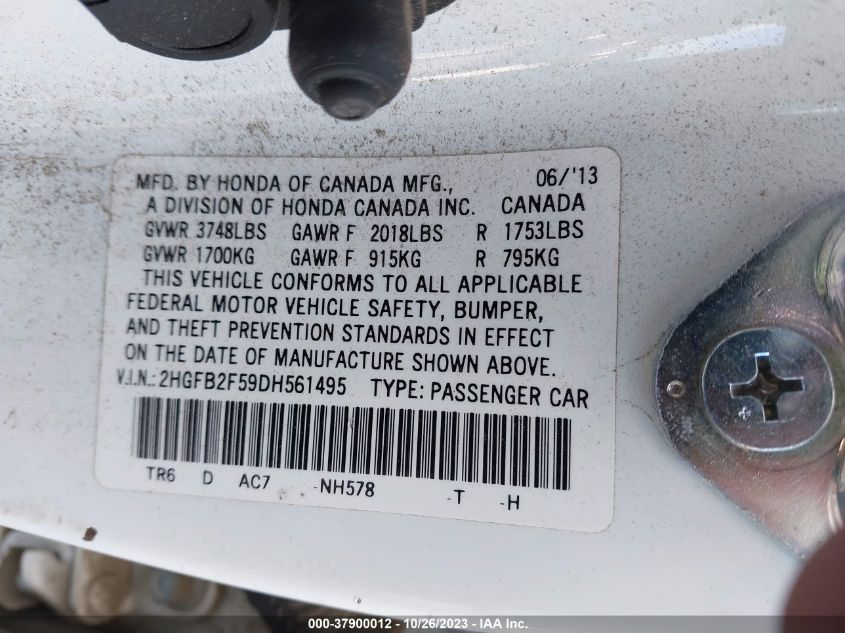 2013 HONDA CIVIC SDN LX 2HGFB2F59DH561495