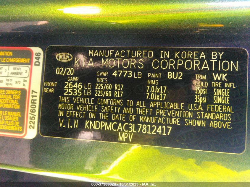 2020 KIA SPORTAGE LX - KNDPMCAC3L7812417