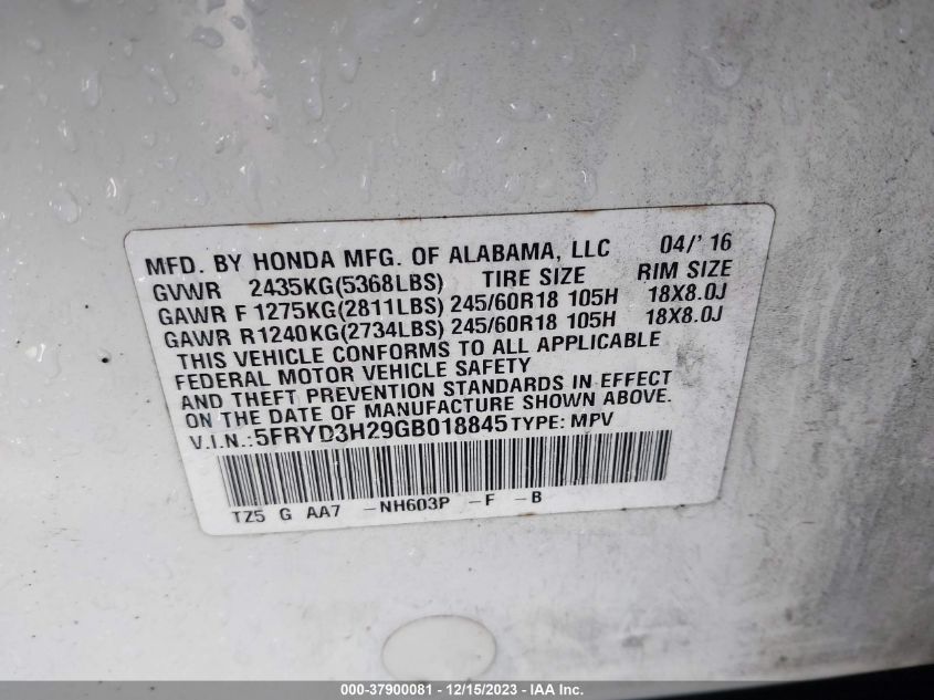 2016 ACURA MDX - 5FRYD3H29GB018845