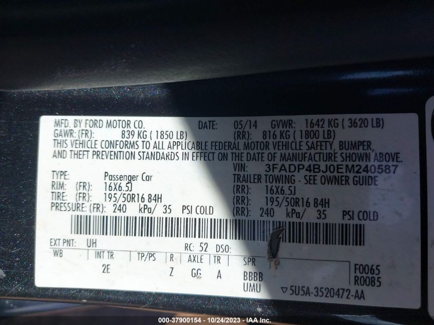 2014 FORD FIESTA SE - 3FADP4BJ0EM240587