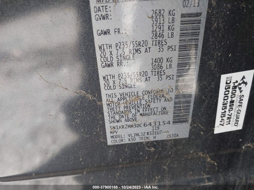 2013 NISSAN PATHFINDER PLATINUM - 5N1AR2MM3DC643154