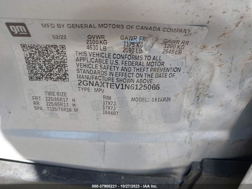 2022 CHEVROLET EQUINOX LT - 2GNAXTEV1N6125066
