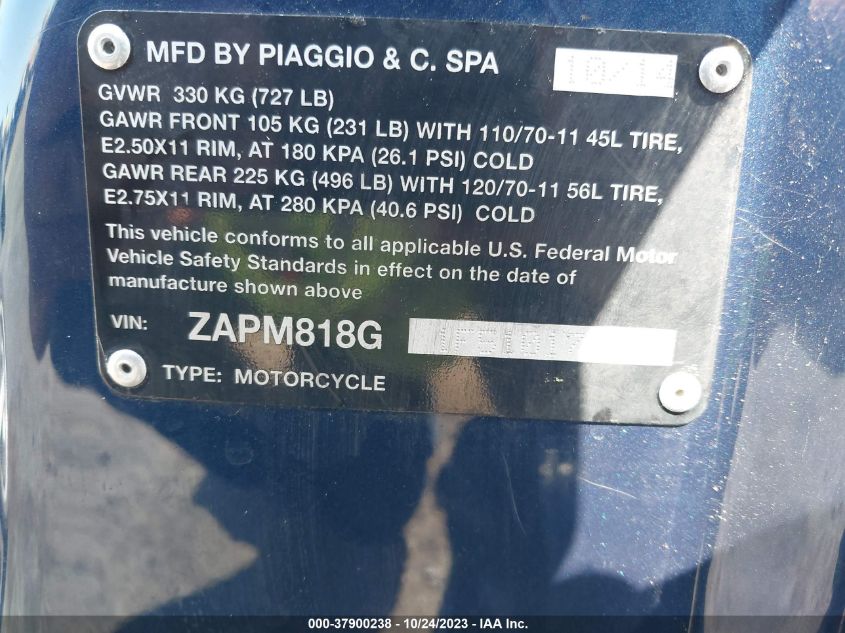 2015 VESPA SPRINT 150 3V - ZAPM818G1F5101706