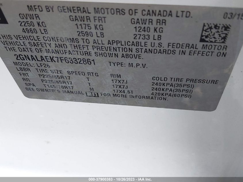 2015 CHEVROLET EQUINOX LS - 2GNALAEK7F6332861