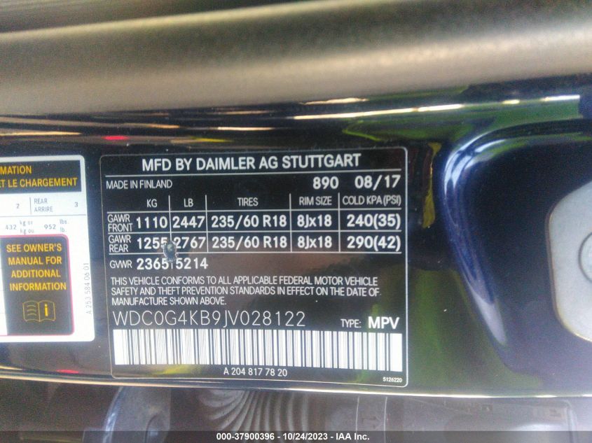 2018 MERCEDES-BENZ GLC 300 4MATIC - WDC0G4KB9JV028122