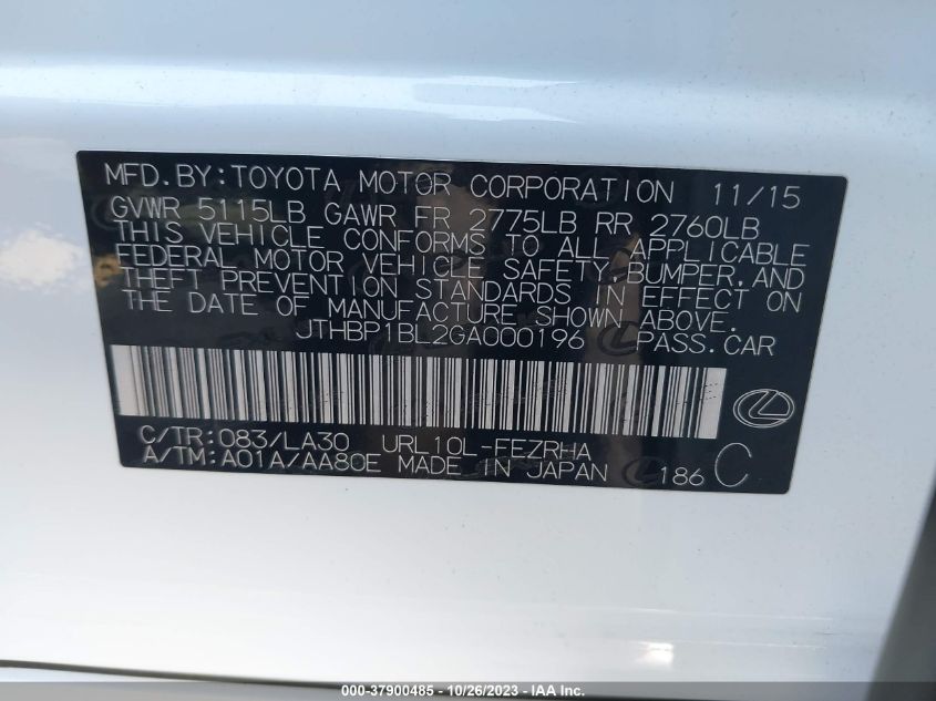 2016 LEXUS GS F JTHBP1BL2GA000196
