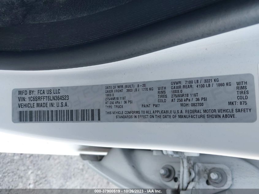 2020 RAM 1500 BIG HORN/LONE STAR - 1C6SRFFT6LN364523