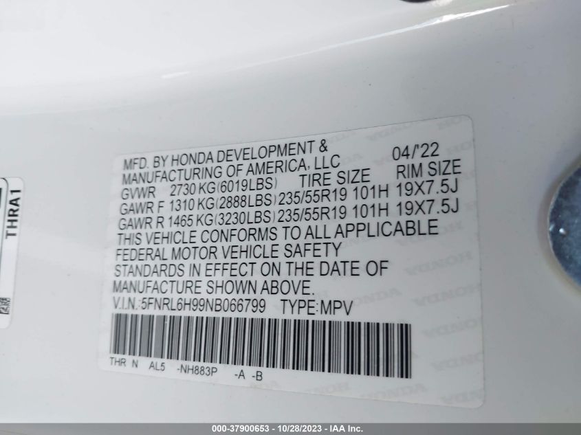 2022 HONDA ODYSSEY ELITE - 5FNRL6H99NB066799
