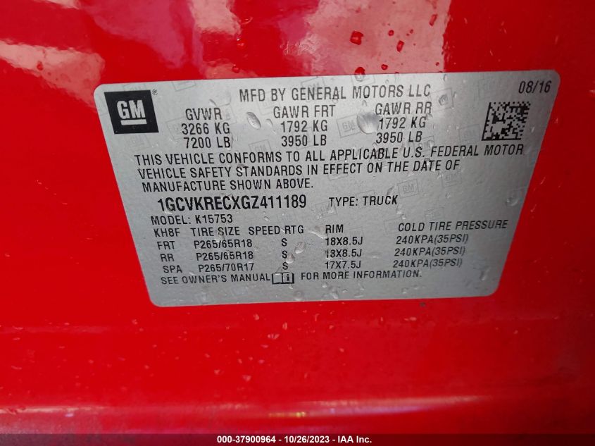 2016 CHEVROLET SILVERADO 1500 LT - 1GCVKRECXGZ411189