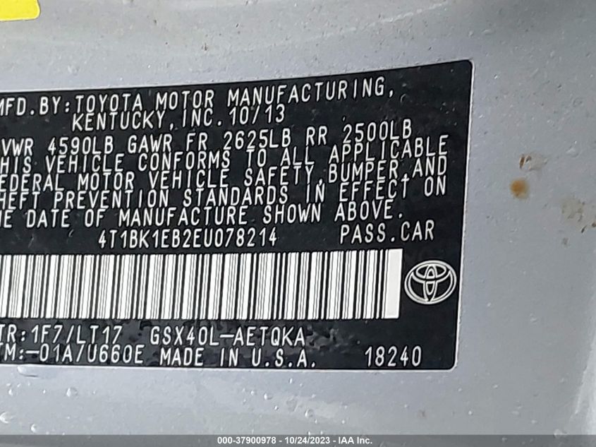 2014 TOYOTA AVALON LIMITED - 4T1BK1EB2EU078214