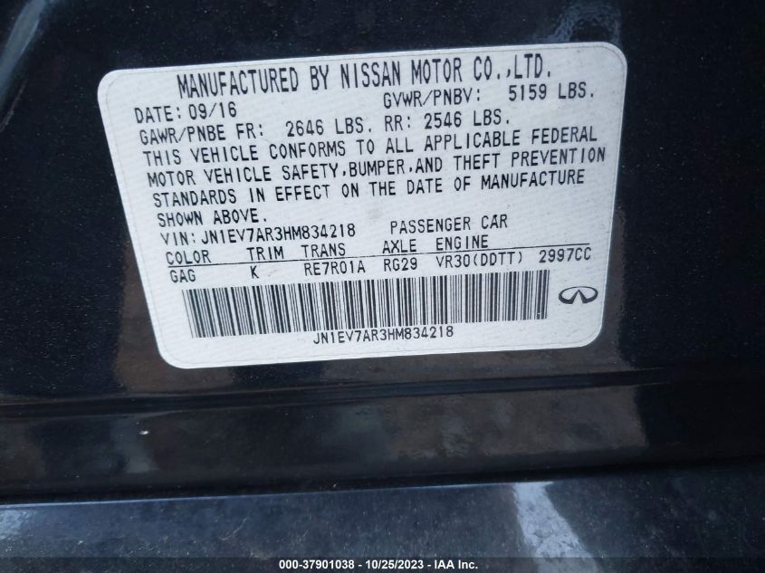 2017 INFINITI Q50 PREMIUM/SPORT/SE - JN1EV7AR3HM834218