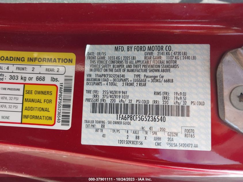 2016 FORD MUSTANG GT - 1FA6P8CF5G5236540