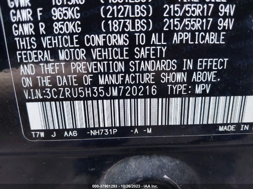 2018 HONDA HR-V LX - 3CZRU5H35JM720216