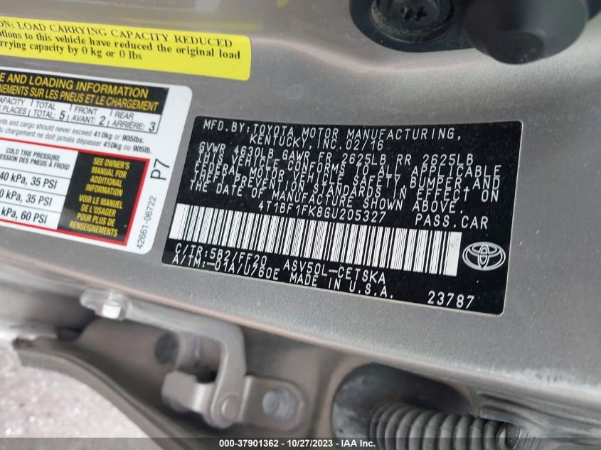 2016 TOYOTA CAMRY LE/XLE/SE/XSE - 4T1BF1FK8GU205327