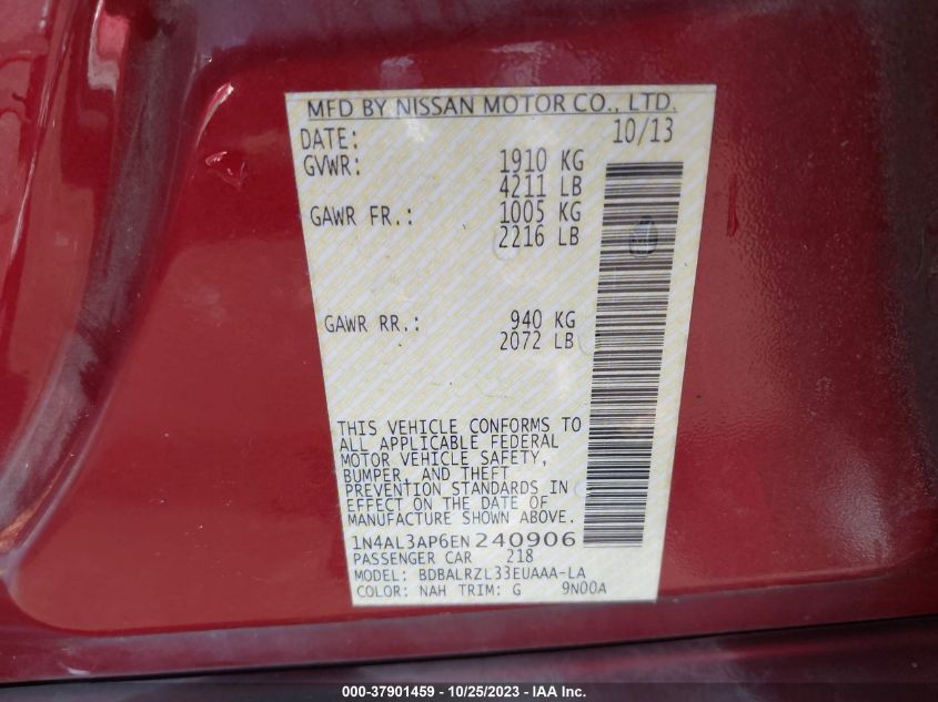 2014 NISSAN ALTIMA 2.5 S - 1N4AL3AP6EN240906