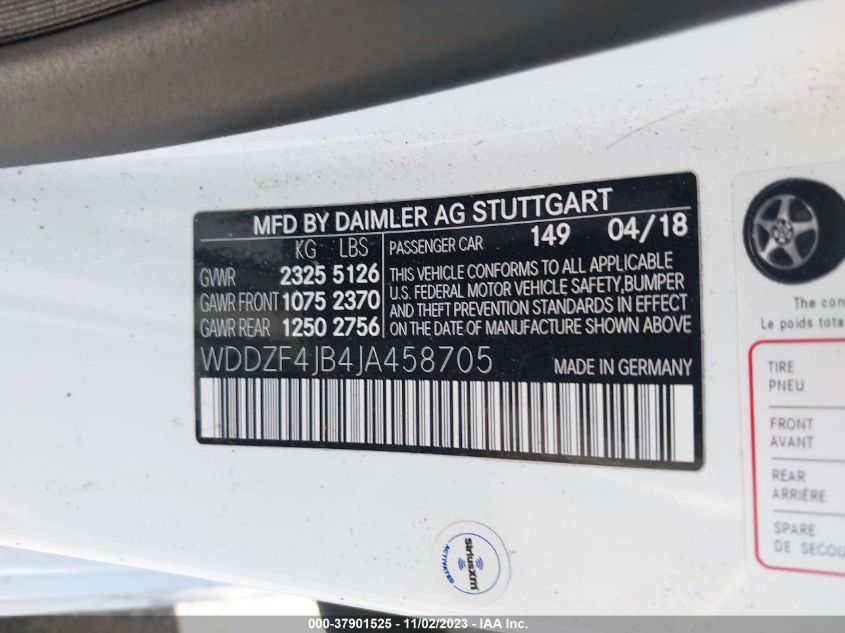 2018 MERCEDES-BENZ E 300 WDDZF4JB4JA458705