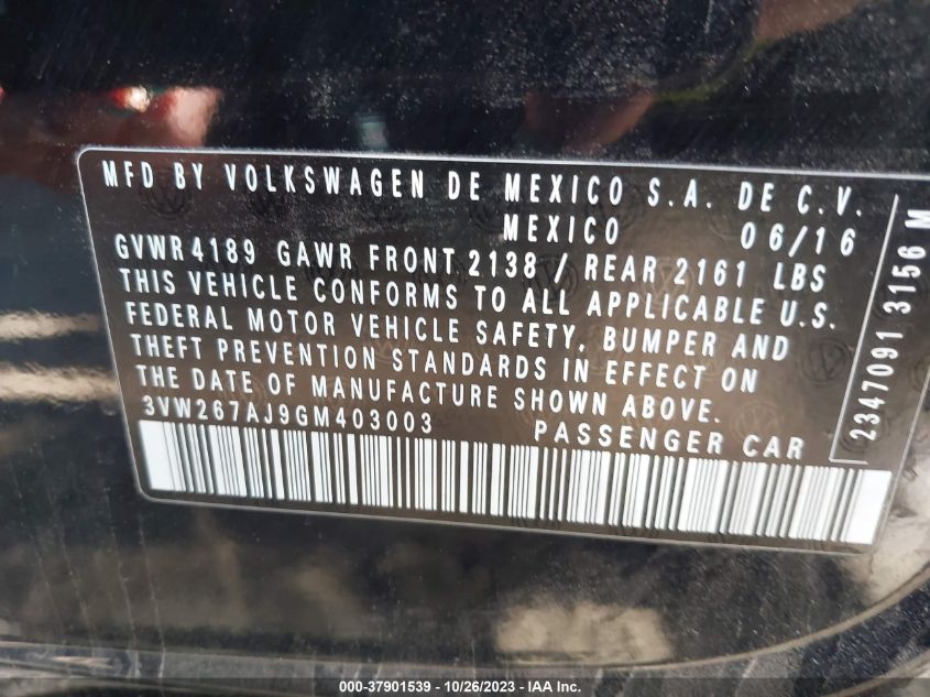 2016 VOLKSWAGEN JETTA SEDAN 1.4T S 3VW267AJ9GM403003