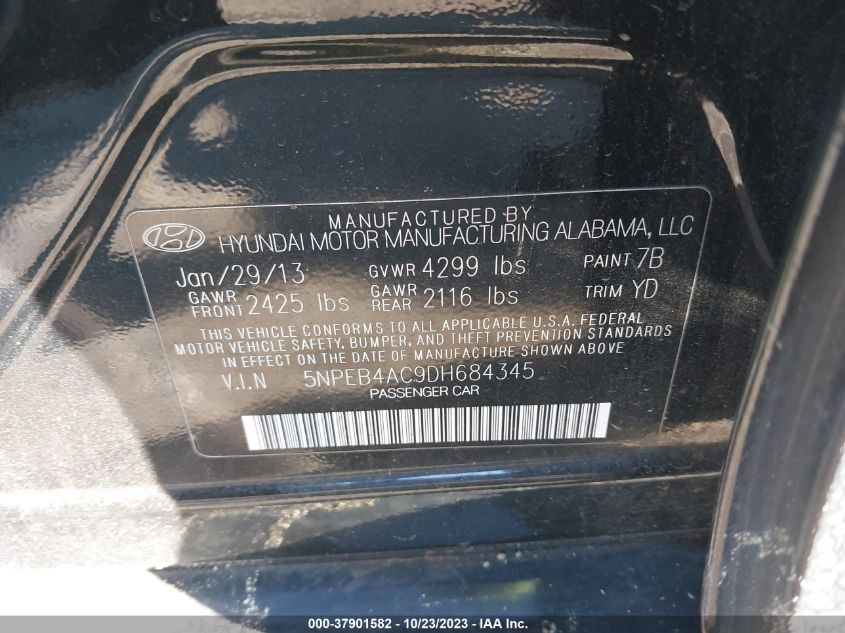 2013 HYUNDAI SONATA GLS - 5NPEB4AC9DH684345