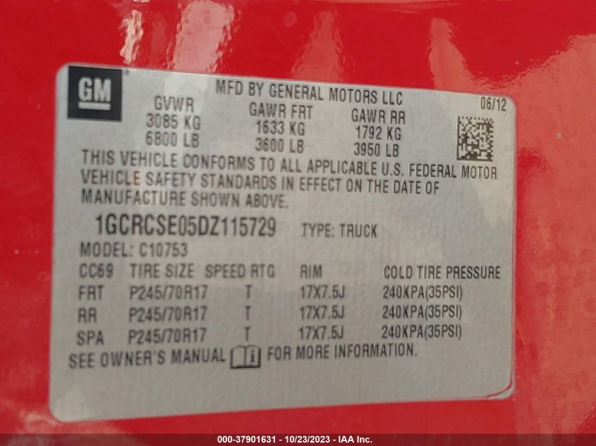 2013 CHEVROLET SILVERADO 1500 LT - 1GCRCSE05DZ115729