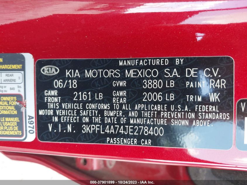 2018 KIA FORTE S - 3KPFL4A74JE278400