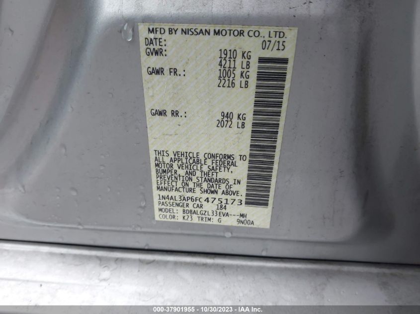 2015 NISSAN ALTIMA 2.5 S - 1N4AL3AP6FC475173