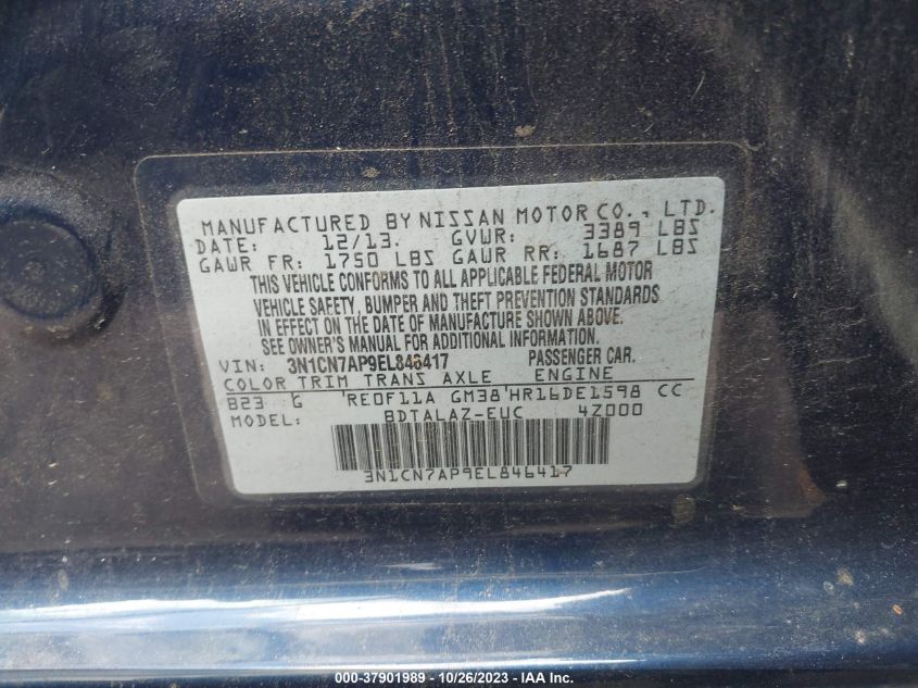 2014 NISSAN VERSA S PLUS - 3N1CN7AP9EL846417