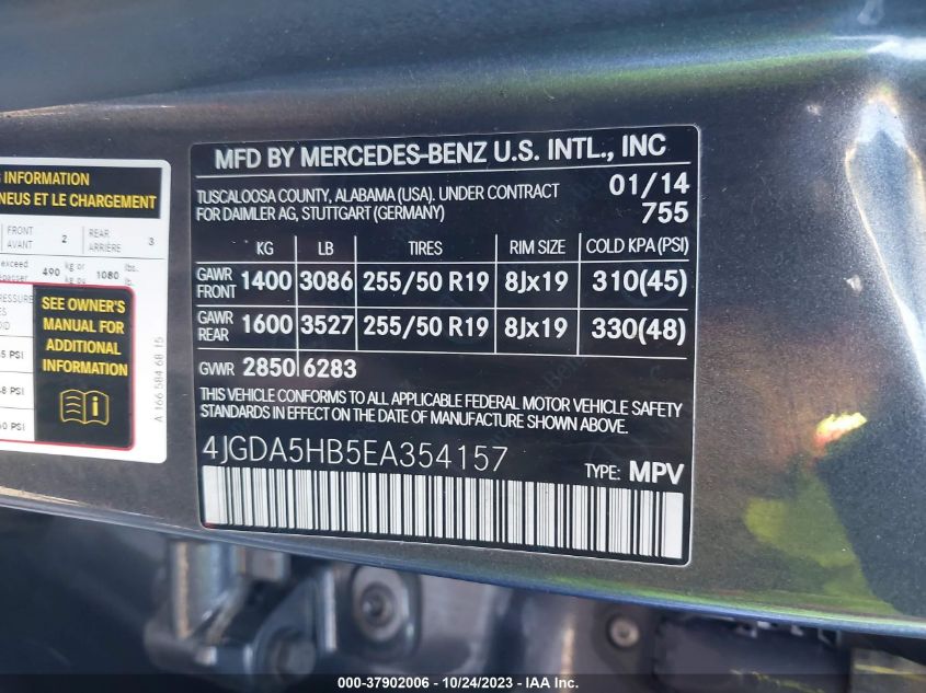 2014 MERCEDES-BENZ ML 350 4JGDA5HB5EA354157