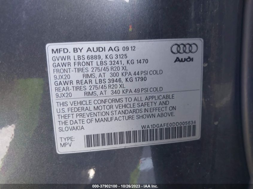 2013 AUDI Q7 3.0T S LINE PRESTIGE - WA1DGAFE0DD005634