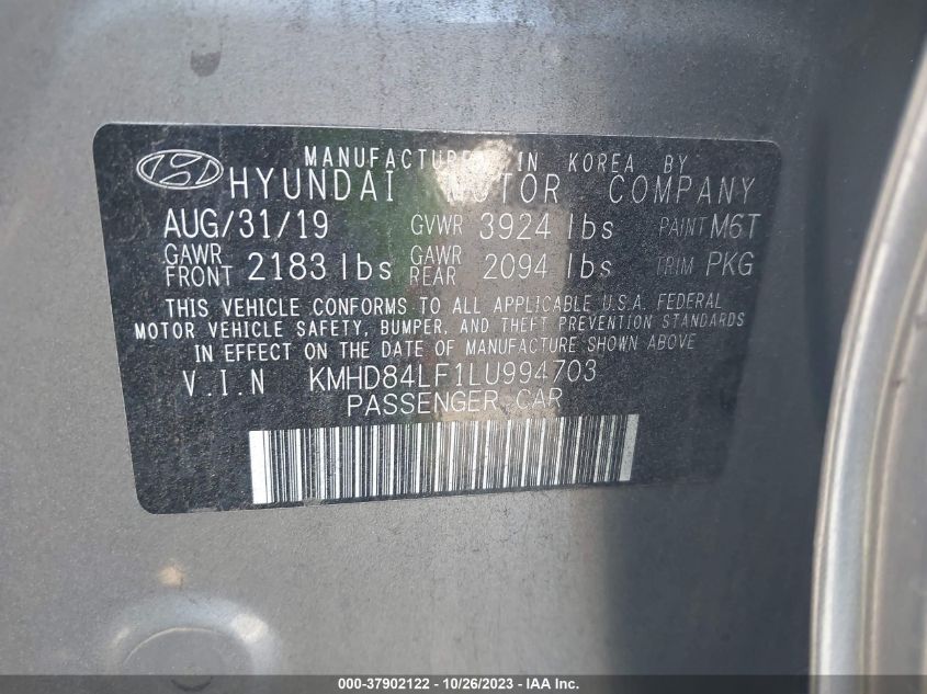 2020 HYUNDAI ELANTRA LIMITED - KMHD84LF1LU994703
