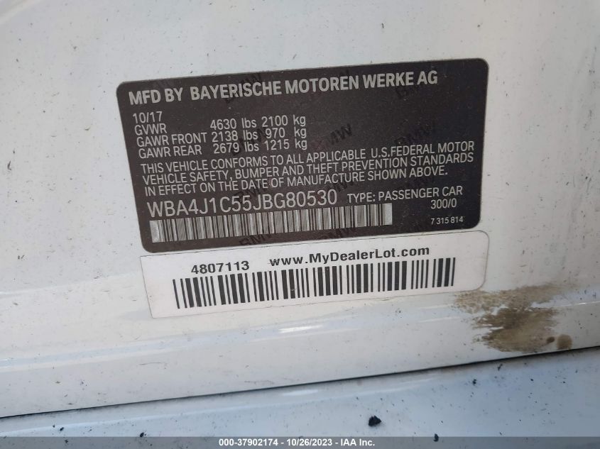 2018 BMW 4 SERIES 430I WBA4J1C55JBG80530