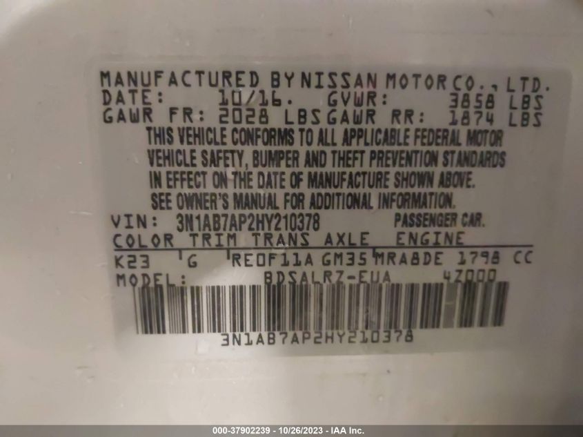 2017 NISSAN SENTRA SR - 3N1AB7AP2HY210378