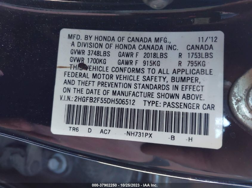 2013 HONDA CIVIC SDN LX - 2HGFB2F55DH506512