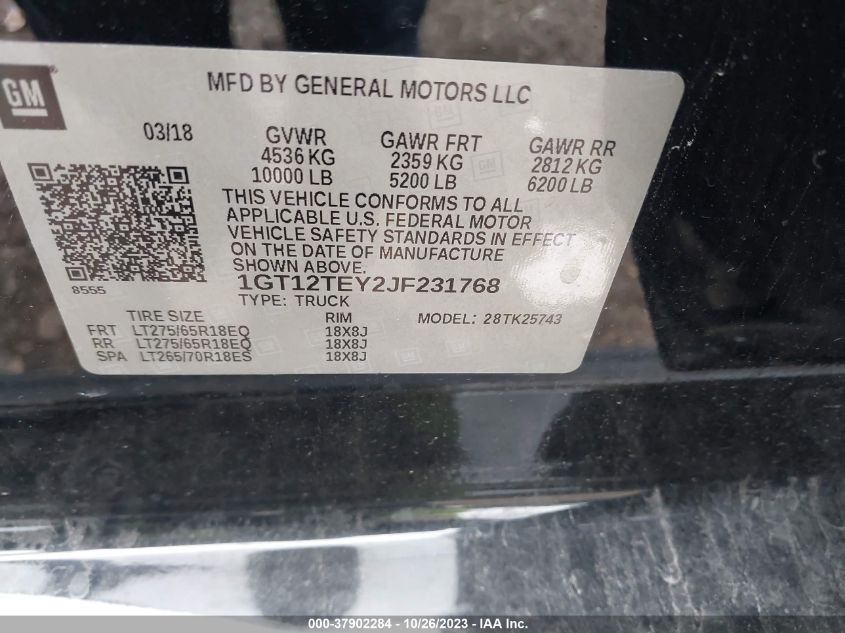 2018 GMC SIERRA 2500HD SLT - 1GT12TEY2JF231768