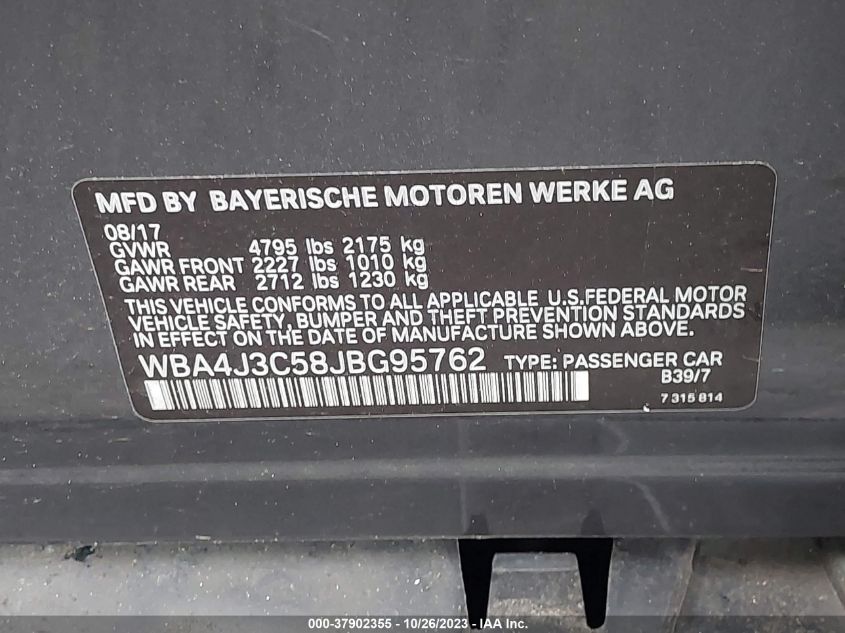 2018 BMW 430I GRAN COUPE XDRIVE WBA4J3C58JBG95762