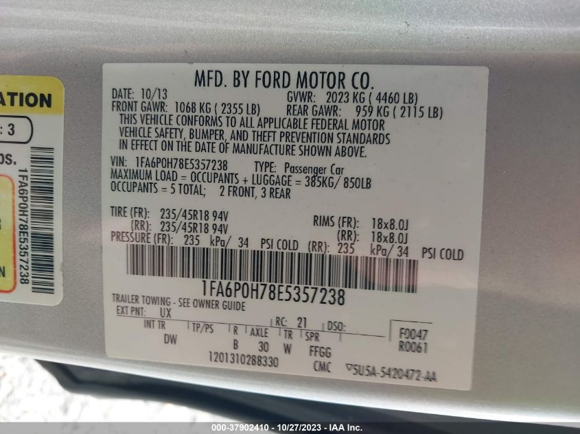 2014 FORD FUSION SE - 1FA6P0H78E5357238