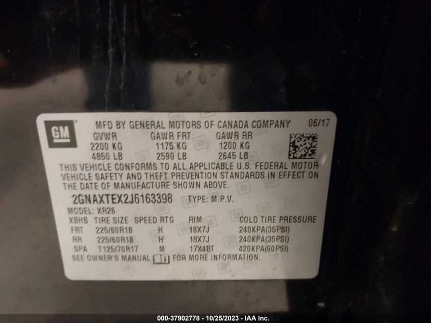 2018 CHEVROLET EQUINOX LT - 2GNAXTEX2J6163398