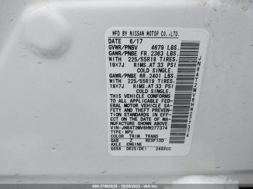 2017 NISSAN ROGUE S/SL/SV - JN8AT2MV6HW277374