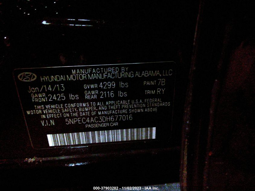 2013 HYUNDAI SONATA LIMITED - 5NPEC4AC3DH677016