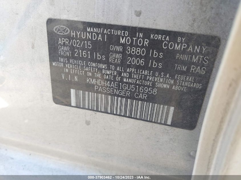 2016 HYUNDAI ELANTRA SE - KMHDH4AE1GU516958