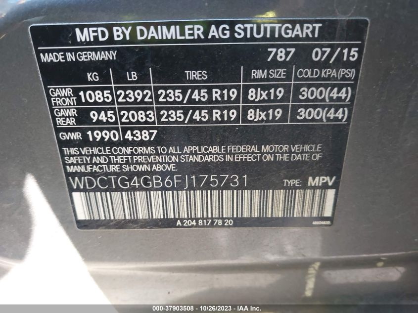 2015 MERCEDES-BENZ GLA 250 WDCTG4GB6FJ175731