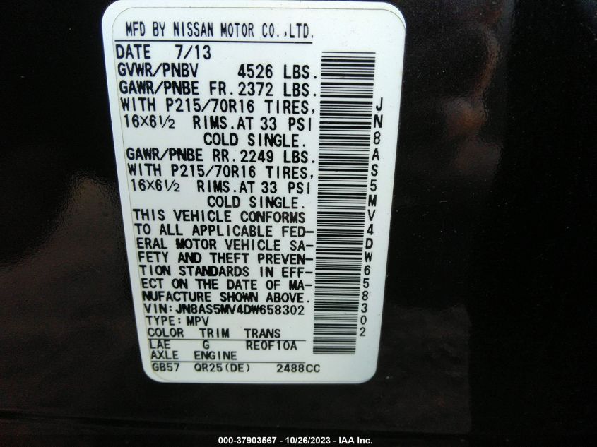 2013 NISSAN ROGUE S/SV - JN8AS5MV4DW658302
