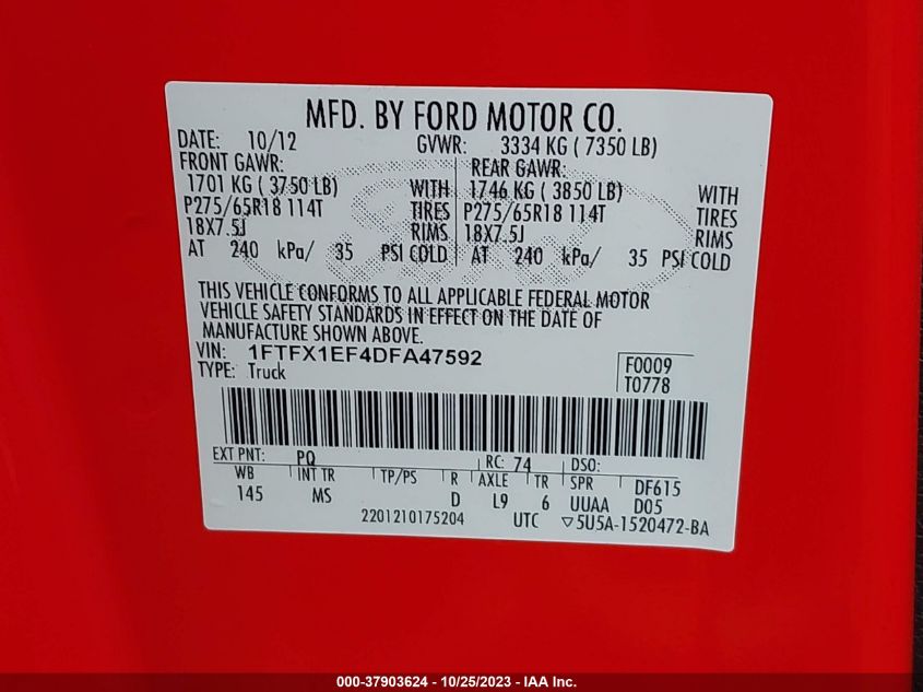 2013 FORD F-150 XL/STX/XLT/FX4/LARIAT - 1FTFX1EF4DFA47592