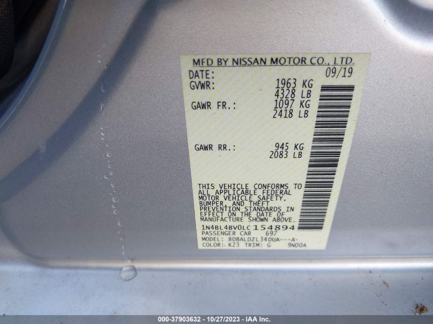 2020 NISSAN ALTIMA S - 1N4BL4BV0LC154894