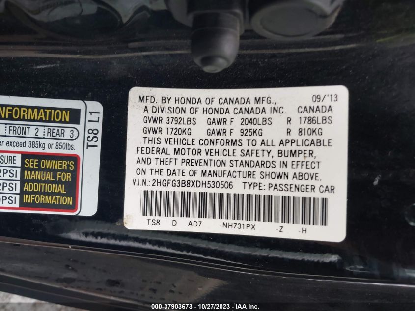 2013 HONDA CIVIC CPE EX - 2HGFG3B8XDH530506